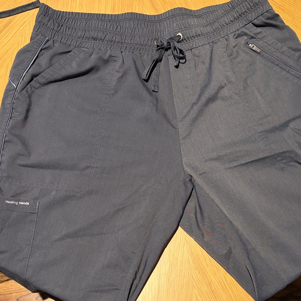 healing hands grey Medical Scrub Joggers with Zip Pocket
